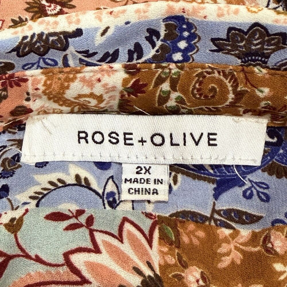Rose & Olive Womens Oversized Patchwork Button Up Top Size 2X Paisley Boho Loose - Picture 6 of 8